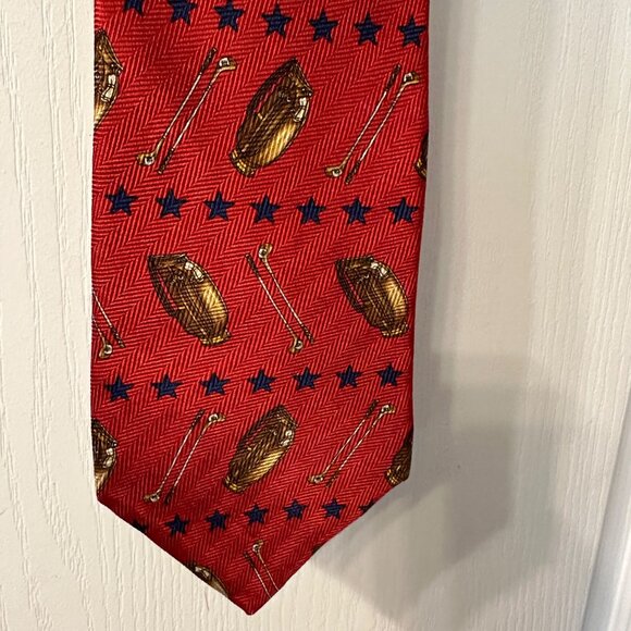 Tommy Hilfiger | VTG Red Men's Tie 100% Imported Silk Golf Italy Made USA Stripe - Picture 4 of 11